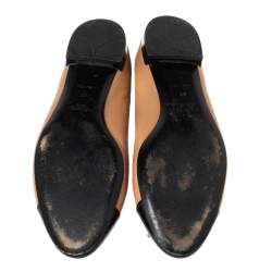 Pre Owned Prada Black/Beige Patent And Leather Bow Cap Toe Ballet Flats Size 39