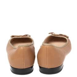 Pre Owned Prada Black/Beige Patent And Leather Bow Cap Toe Ballet Flats Size 39