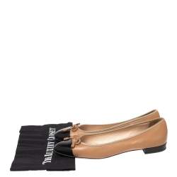 Pre Owned Prada Black/Beige Patent And Leather Bow Cap Toe Ballet Flats Size 39