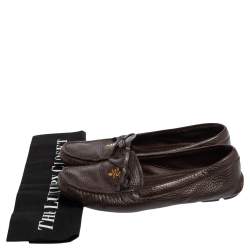 Pre Owned Prada Brown Grained Leather Bow Loafers Size 39