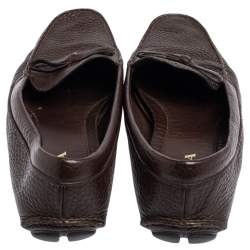 Pre Owned Prada Brown Grained Leather Bow Loafers Size 39