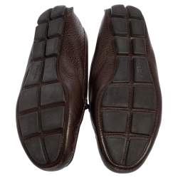 Pre Owned Prada Brown Grained Leather Bow Loafers Size 39