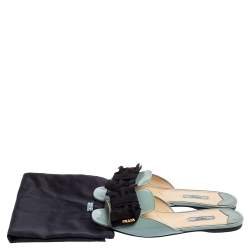 Pre Owned Prada Blue Patent Leather Bow Peep Toe Flat Slides Size 40