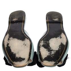 Pre Owned Prada Blue Patent Leather Bow Peep Toe Flat Slides Size 40