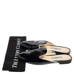 Pre Owned  Prada Black Patent Leather Mule Flat Slides Size 36.5