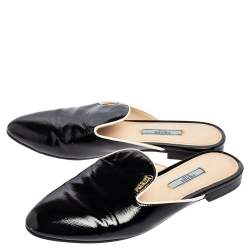 Pre Owned  Prada Black Patent Leather Mule Flat Slides Size 36.5