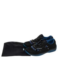 Pre Owned Prada Black Mesh Crystal Embellished Slip On Sneakers Size 40.5