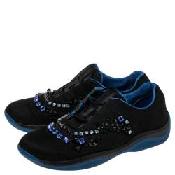 Pre Owned Prada Black Mesh Crystal Embellished Slip On Sneakers Size 40.5