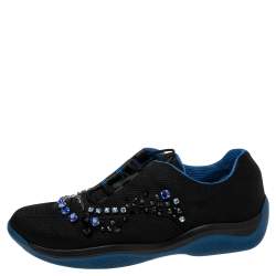 Pre Owned Prada Black Mesh Crystal Embellished Slip On Sneakers Size 40.5