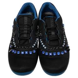 Pre Owned Prada Black Mesh Crystal Embellished Slip On Sneakers Size 40.5