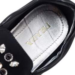 Pre Owned Prada Black Nylon Crystal Embellished Slip On Sneakers Size 40