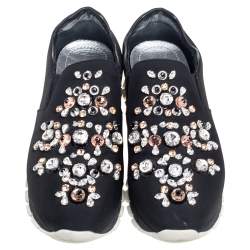 Pre Owned Prada Black Nylon Crystal Embellished Slip On Sneakers Size 40