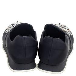 Pre Owned Prada Black Nylon Crystal Embellished Slip On Sneakers Size 40