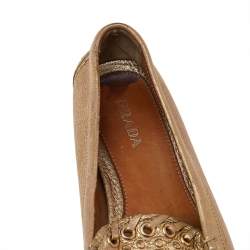 Pre Owned Prada Gold Leather Logo Slip On Loafers Size 40
