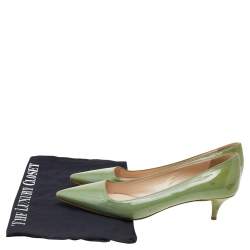 Pre Owned Prada Green Patent Leather Kitten Heel Pointed Toe Pumps Size 37