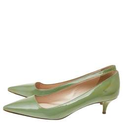 Pre Owned Prada Green Patent Leather Kitten Heel Pointed Toe Pumps Size 37
