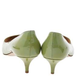 Pre Owned Prada Green Patent Leather Kitten Heel Pointed Toe Pumps Size 37