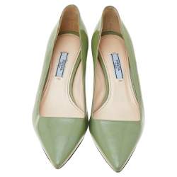 Pre Owned Prada Green Patent Leather Kitten Heel Pointed Toe Pumps Size 37