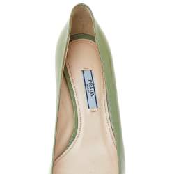 Pre Owned Prada Green Patent Leather Kitten Heel Pointed Toe Pumps Size 37