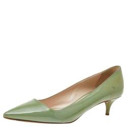 Pre Owned Prada Green Patent Leather Kitten Heel Pointed Toe Pumps Size 37