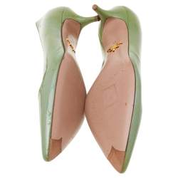 Pre Owned Prada Green Patent Leather Kitten Heel Pointed Toe Pumps Size 37