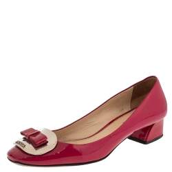 Pre Owned Prada Rose Pink Patent Leather Bow Block Heel Pumps Size 36