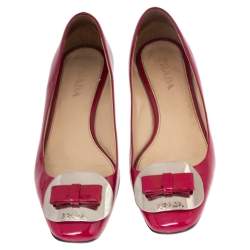 Pre Owned Prada Rose Pink Patent Leather Bow Block Heel Pumps Size 36