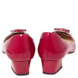 Pre Owned Prada Rose Pink Patent Leather Bow Block Heel Pumps Size 36
