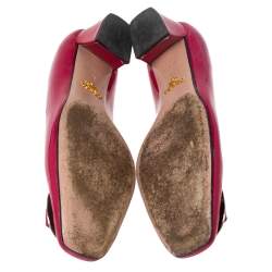 Pre Owned Prada Rose Pink Patent Leather Bow Block Heel Pumps Size 36