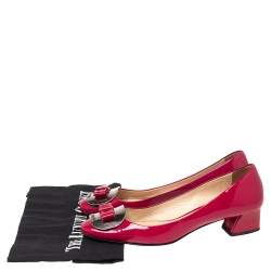 Pre Owned Prada Rose Pink Patent Leather Bow Block Heel Pumps Size 36