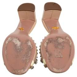 Pre Owned Prada Yellow/Beige Patent Leather Mule Sandals Size 40.5