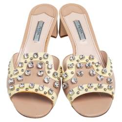 Pre Owned Prada Yellow/Beige Patent Leather Mule Sandals Size 40.5