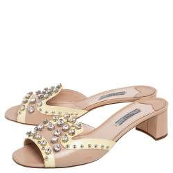 Pre Owned Prada Yellow/Beige Patent Leather Mule Sandals Size 40.5