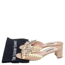 Pre Owned Prada Yellow/Beige Patent Leather Mule Sandals Size 40.5