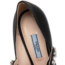 Pre Owned Prada Black Satin Crystal Embellished Pointed Toe Pumps Size 37