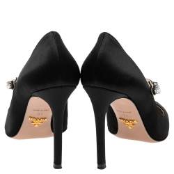 Pre Owned Prada Black Satin Crystal Embellished Pointed Toe Pumps Size 37