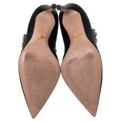 Pre Owned Prada Black Satin Crystal Embellished Pointed Toe Pumps Size 37