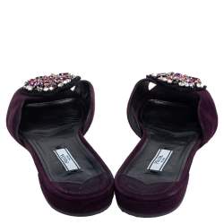 Pre Owned Prada Purple Suede Crystal Embellished Suede Flat Slides Size 39.5