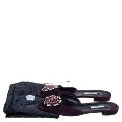Pre Owned Prada Purple Suede Crystal Embellished Suede Flat Slides Size 39.5