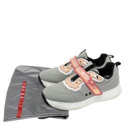 Pre Owned Prada Grey Nylon And Rubber Velcro Strap Low Top Sneakers Size 39