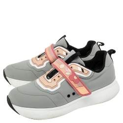 Pre Owned Prada Grey Nylon And Rubber Velcro Strap Low Top Sneakers Size 39
