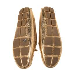 Pre Owned Prada Gold Leather Slip On Loafers Size 37.5