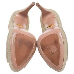 Pre Owned Prada Metallic Gold Glitter Peep Toe Platform Pumps Size 38