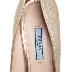 Pre Owned Prada Metallic Gold Glitter Peep Toe Platform Pumps Size 38