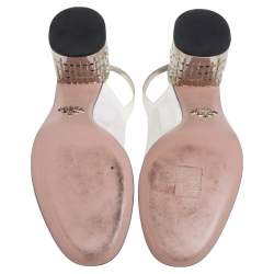 Pre Owned Prada White Patent Leather Round Toe Slingback Sandals Size 37