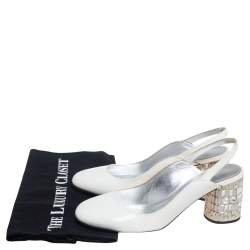 Pre Owned Prada White Patent Leather Round Toe Slingback Sandals Size 37