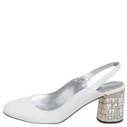 Pre Owned Prada White Patent Leather Round Toe Slingback Sandals Size 37