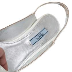 Pre Owned Prada White Patent Leather Round Toe Slingback Sandals Size 37