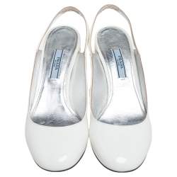 Pre Owned Prada White Patent Leather Round Toe Slingback Sandals Size 37
