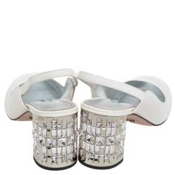 Pre Owned Prada White Patent Leather Round Toe Slingback Sandals Size 37